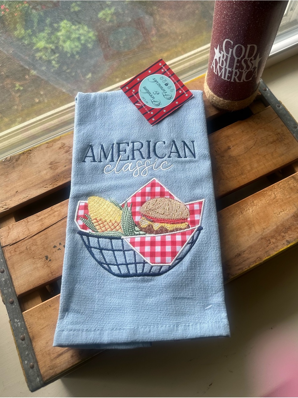 Set of 2 Different Embroidered Towels(16"x26")PATRIOTIC BBQ,American Classic NEW